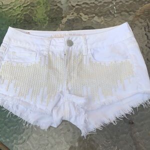 AEO Distressed White Cut-offs with Matte Sequins